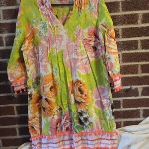 Pura Vida Floral Dress - Green, Pink, Orange